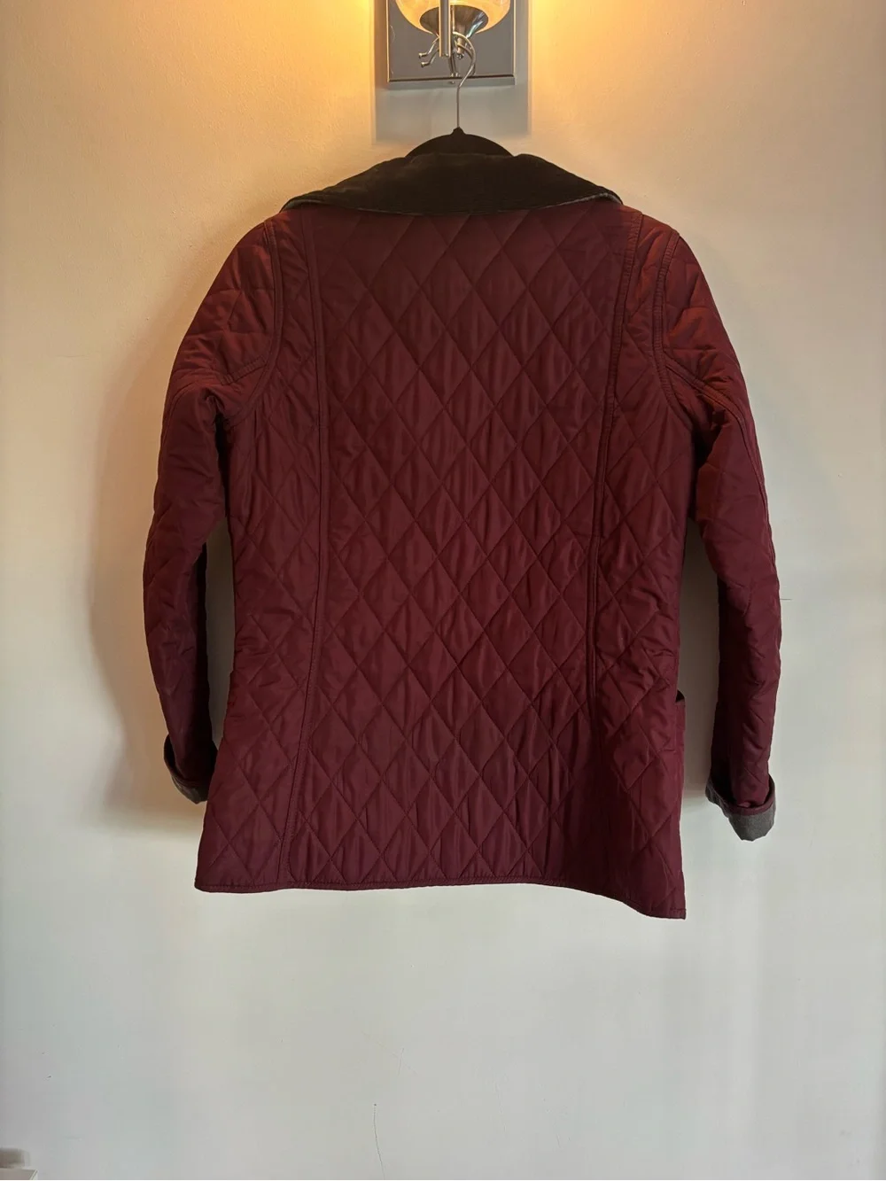 Barbour Quilted Maroon Puffer Jacket with Contrast Collar